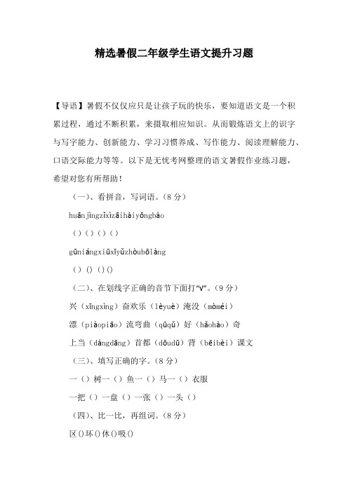 精选暑假二年级学生语文提升习题