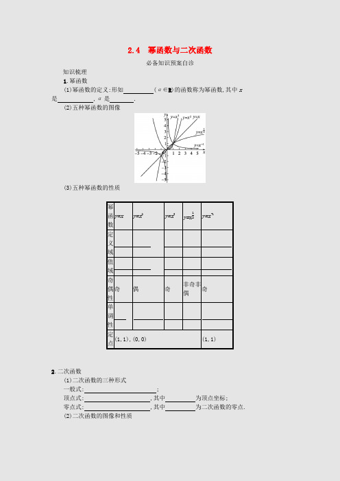 高考数学一轮复习第二章函数2.4幂函数与二次函数学案理含解析北师大版