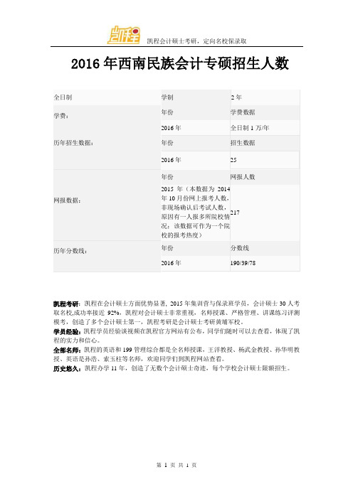2016年西南民族会计专硕招生人数