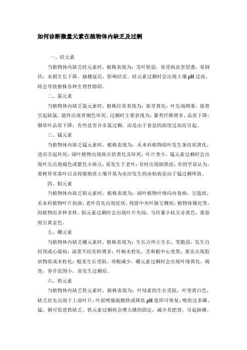 如何诊断微量元素在植物体内缺乏及过剩