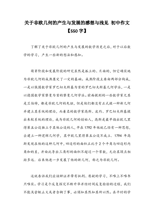 关于非欧几何的产生与发展的感想与浅见 初中作文【550字】