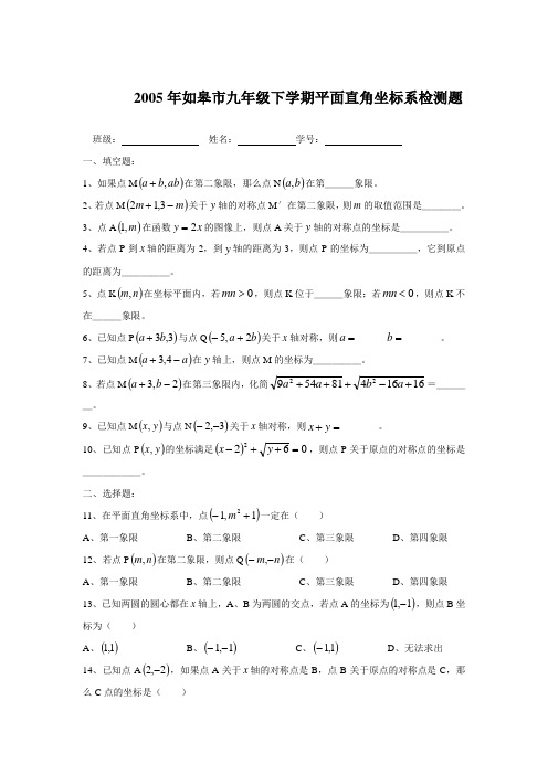 九年级下学期平面直角坐标系检测题