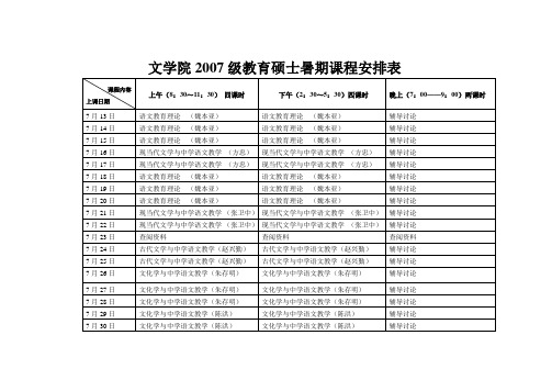 文学院2007级教育硕士暑期课程安排表