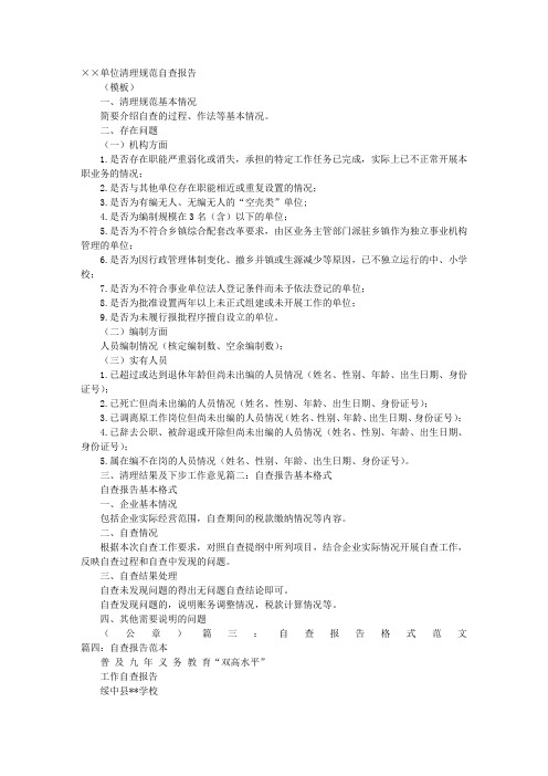 自查报告模板