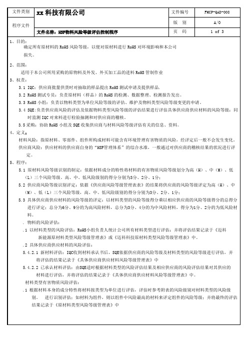 HSF物料风险等级控制程序