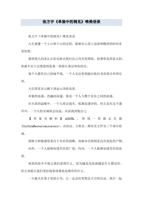 张方宇《单独中的洞见》唯美语录