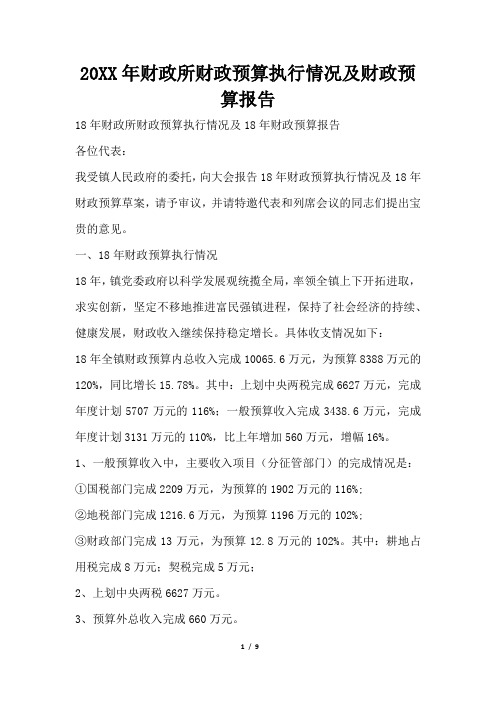 2019年财政所财政预算执行情况及财政预算报告