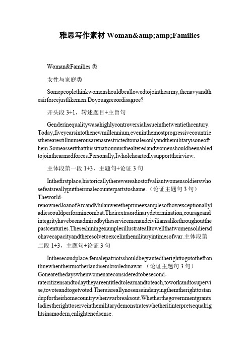雅思写作素材Woman&amp;Families