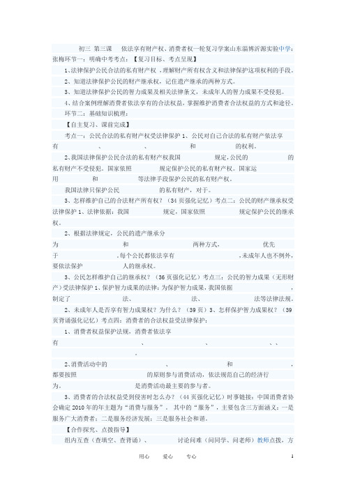 八年级政治上册 依法保护财产权、消费者权、无形财产复习学案 鲁教版