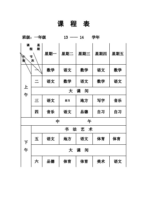 2013——2014学年各班课程表