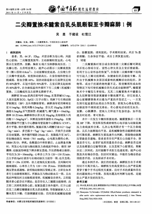 二尖瓣置换术腱索自乳头肌断裂至卡瓣麻醉1例