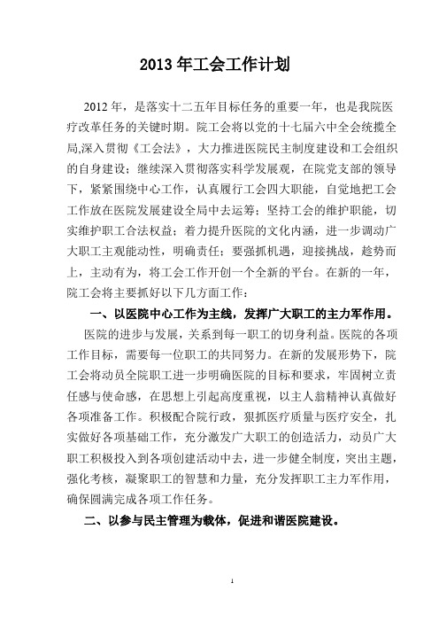 2013年工会工作计划
