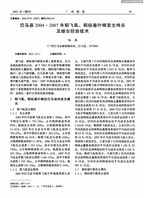 巴马县2004～2007年稻飞虱、稻纵卷叶螟发生特点及综合防治技术