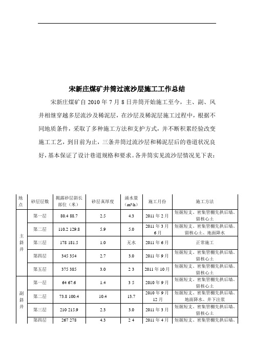 某煤矿井筒过流沙层施工工作总结