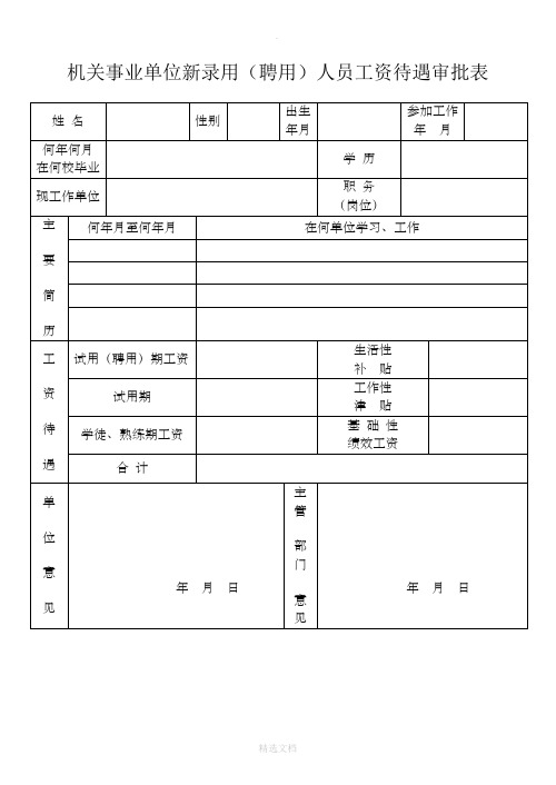 机关事业单位新录用(聘用)人员工资待遇审批表