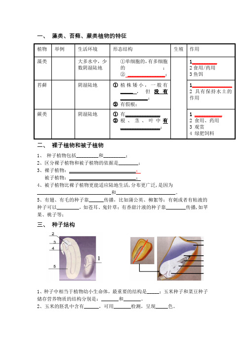 六年级下生物期末考试复习提纲