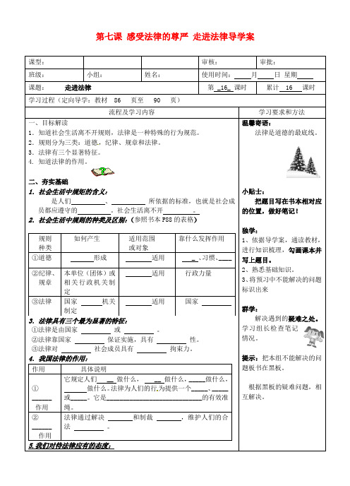 七年级政治下册 第七课 感受法律的尊严 走进法律导学案 新人教版
