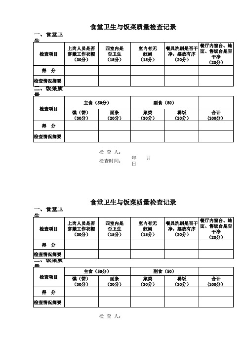 食堂卫生与饭菜质量检查记录