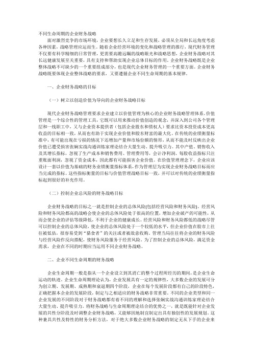 不同生命周期的企业财务战略