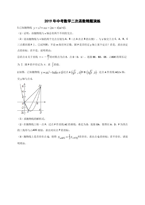 2019年中考数学二次函数精题演练(及参考答案及考点详解)