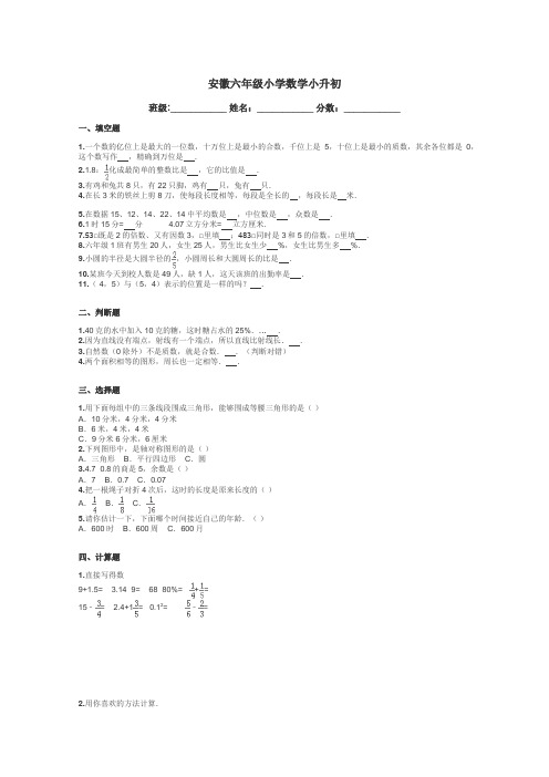 安徽六年级小学数学小升初带答案解析
