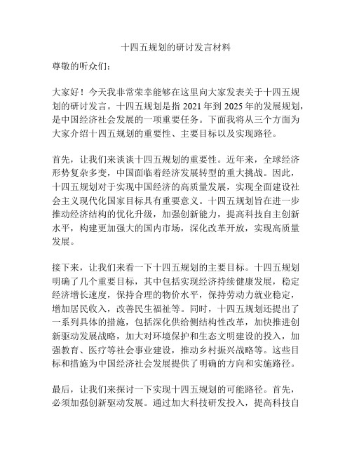 十四五规划的研讨发言材料