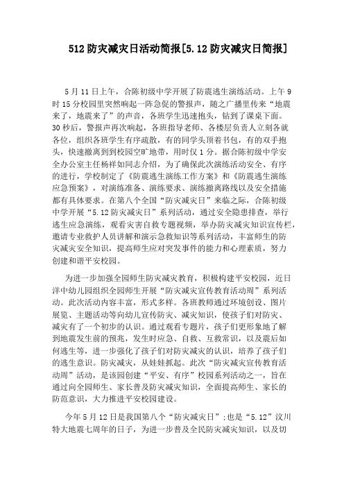 512防灾减灾日活动简报[5.12防灾减灾日简报]