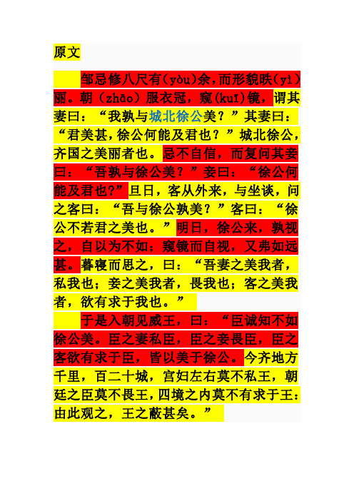 《邹忌讽齐王纳谏》 原文及翻译