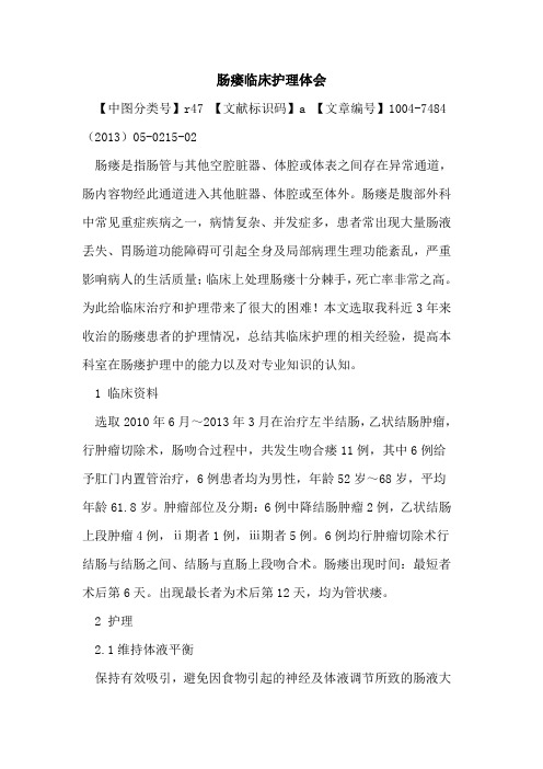 肠瘘临床护理体会论文