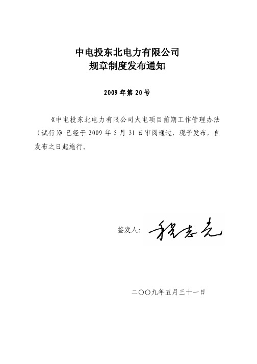 0020--中电投东北电力有限公司火电项目前期工作管理办法(试行)