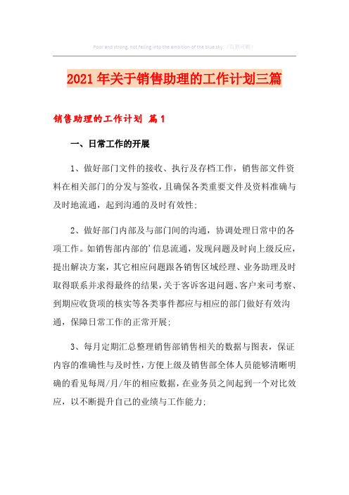 2021年关于销售助理的工作计划三篇