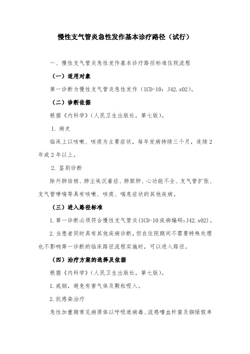 慢性支气管炎急性发作基本诊疗路径(试行)讲解