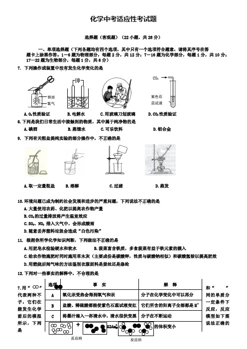 湖北省襄阳市樊城区2019年中考适应考试化学试题及答案