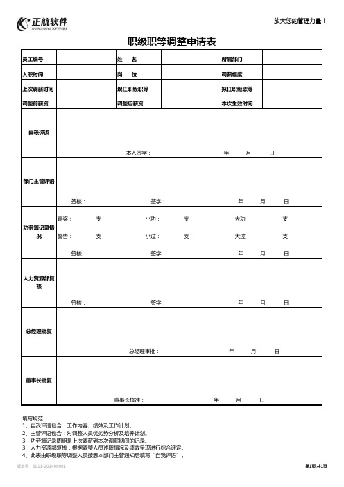 职级职等调整申请表