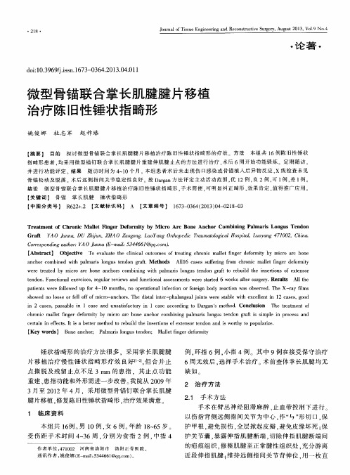 微型骨锚联合掌长肌腱腱片移植治疗陈旧性锤状指畸形