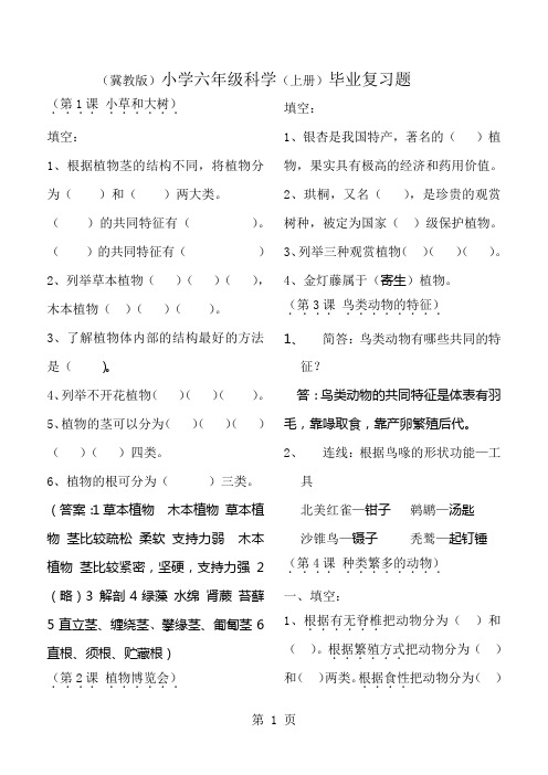 冀教版小学六年级科学上册复习题13页word
