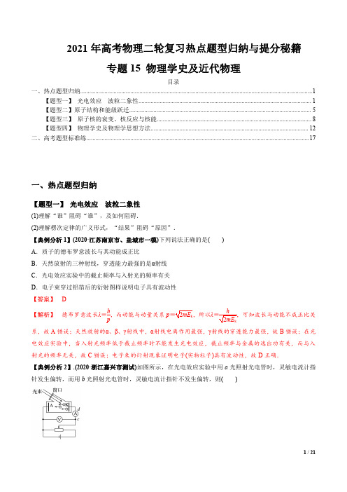 专题15 物理学史及近代物理(解析版)-高考物理二轮复习热点题型归纳与提分秘籍
