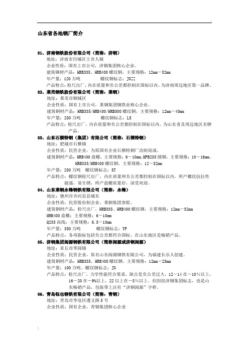 山东省各地钢厂简介