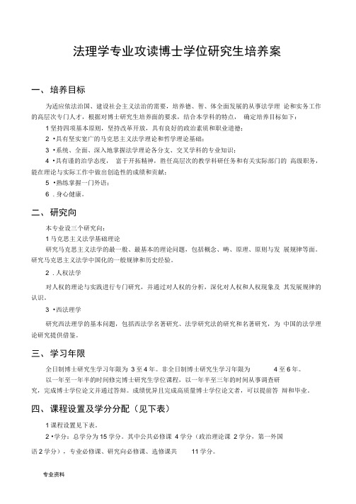 武汉大学法学院博士培养方案