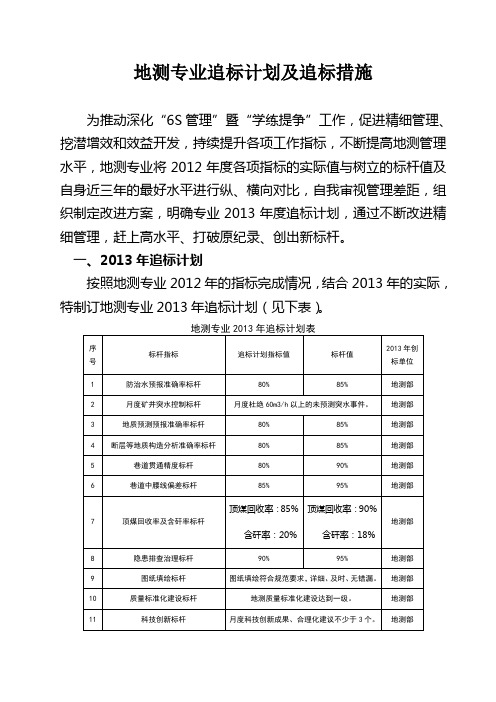 地测专业追标计划及追标措施