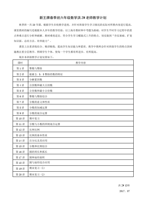 杨浦高中培训杨浦初中培训新王牌资料秋季班教学计划