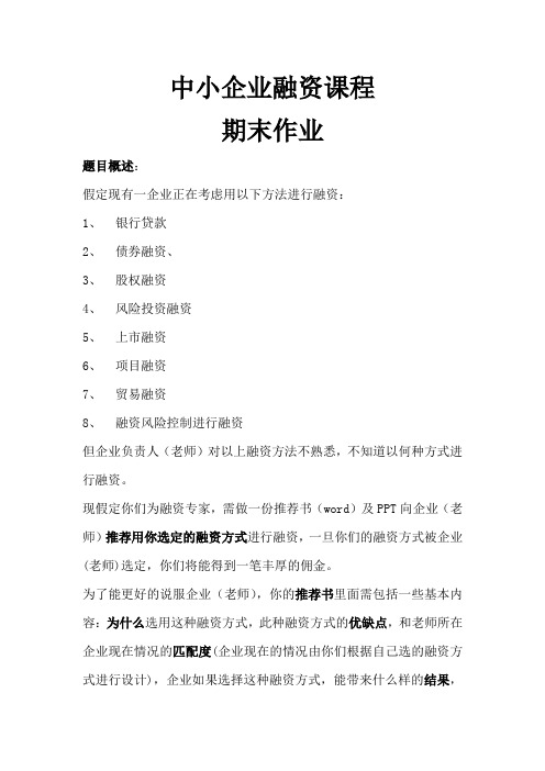 中小企业融资课程-期末大作业