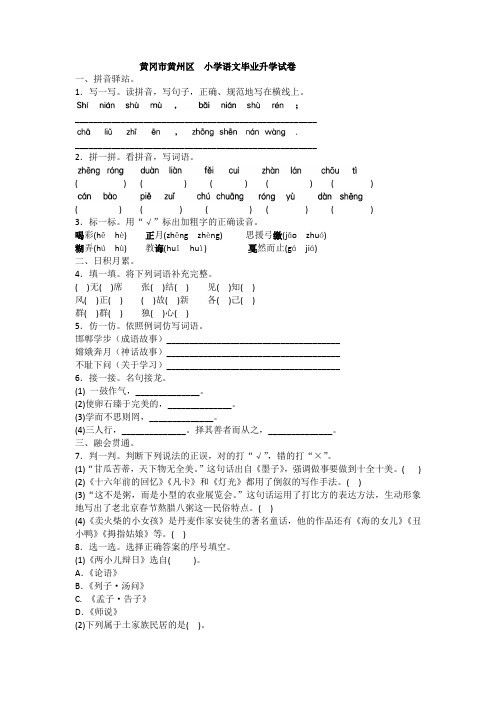 人教版小升初语文毕业升学试卷