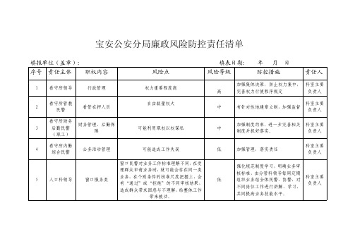 宝安公安分局廉政风险防控责任清单
