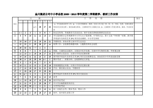 金川集团公司中小学总校2009-2010学年度第二学期教学,教研工作安排