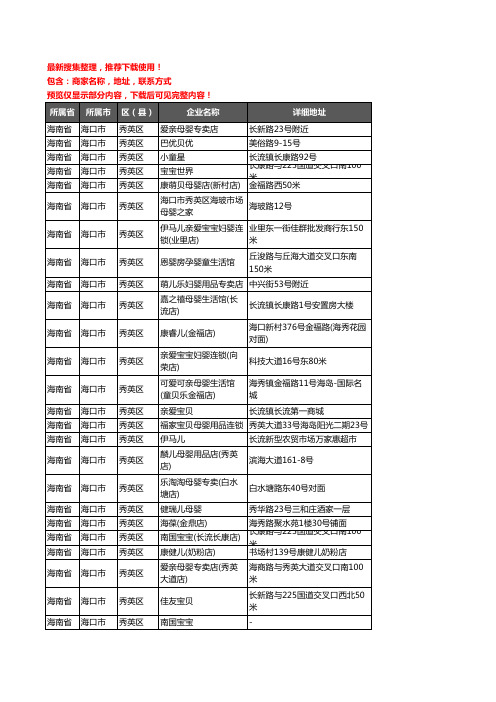 新版海南省海口市秀英区母婴店企业公司商家户名录单联系方式地址大全94家
