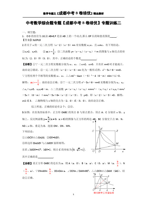 中考数学综合题专题【成都中考B卷培优】专题训练二