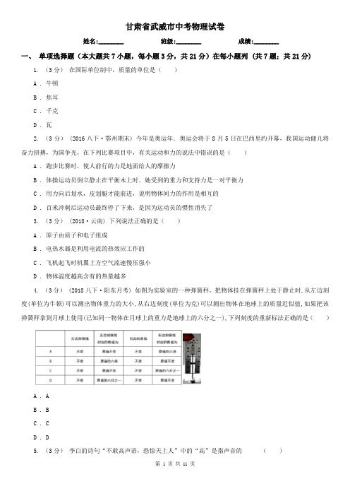 甘肃省武威市中考物理试卷