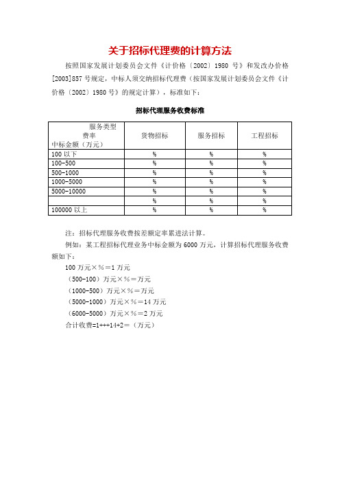 关于招标代理费的计算方法