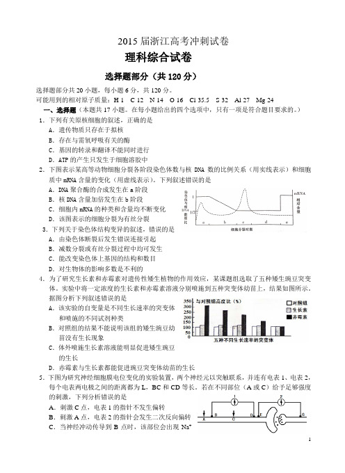 2015届浙江高考冲刺试卷(理综)